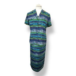 Spenser Jeremy Women’s 2-Piece Silk Maxi Dress/Shirt VTG 90s Blue/Green Stripe 6